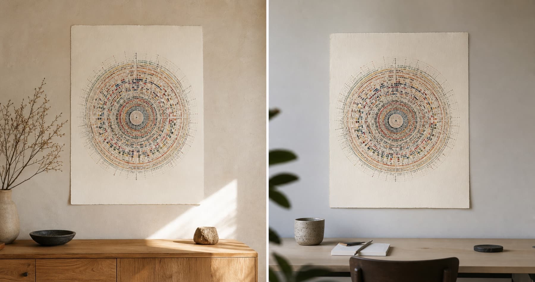 Two Stills Artifact prints displayed in lived-in interiors